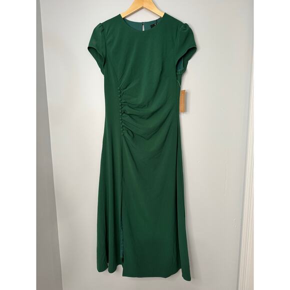 O.p.t Quinn Forrest Green Old Money Vintage Inspired Midi Dress Small - Picture 2 of 9